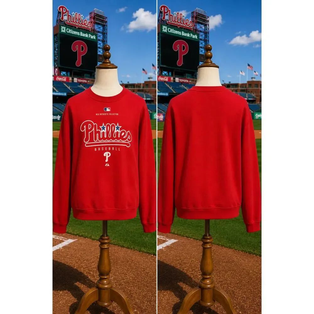 VTG Philadelphia Phillies MLB Authentic Large Collection Red Crewneck Sweatshirt